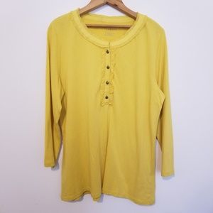 Talbots ruffle medium soft yellow Henley shirt
